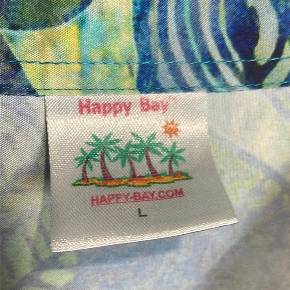 100% Tencel Tropical Hawaiian Shirt Blue Green Button Down Men L - Picture 3 of 9